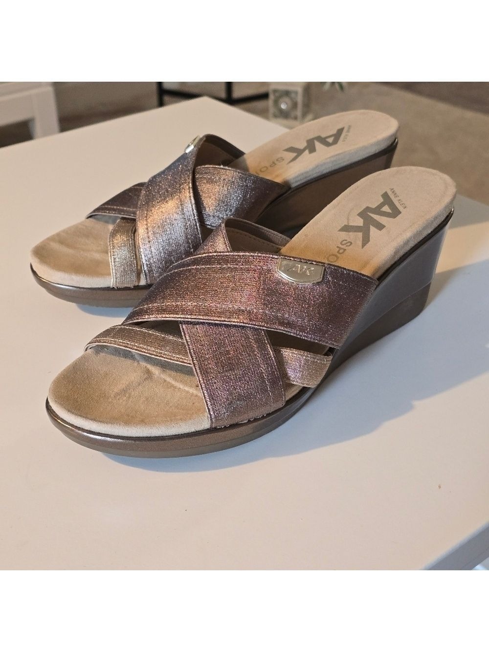 Anne klein sport comfy gold wedge sandal size 9